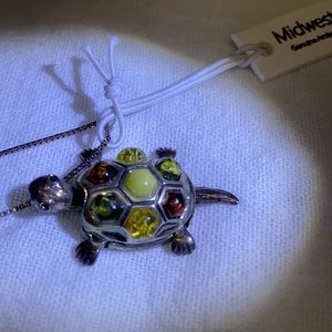 Amber turtle necklace silver
